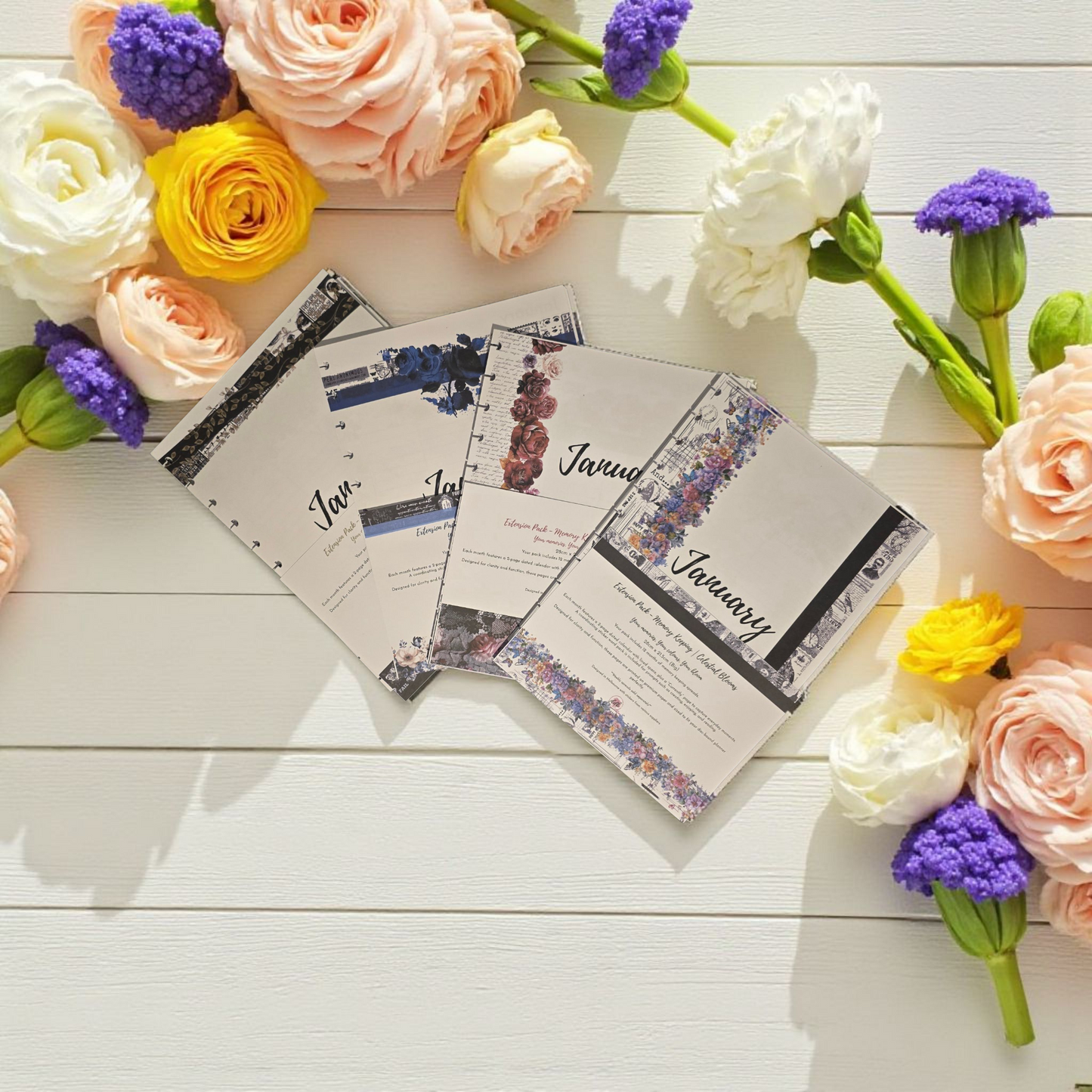 collection of 2026 discbound memory keeping extension inserts in all colour palettes Whisper Dreams Azure Blooms Arbor Designs and Celestial Blooms