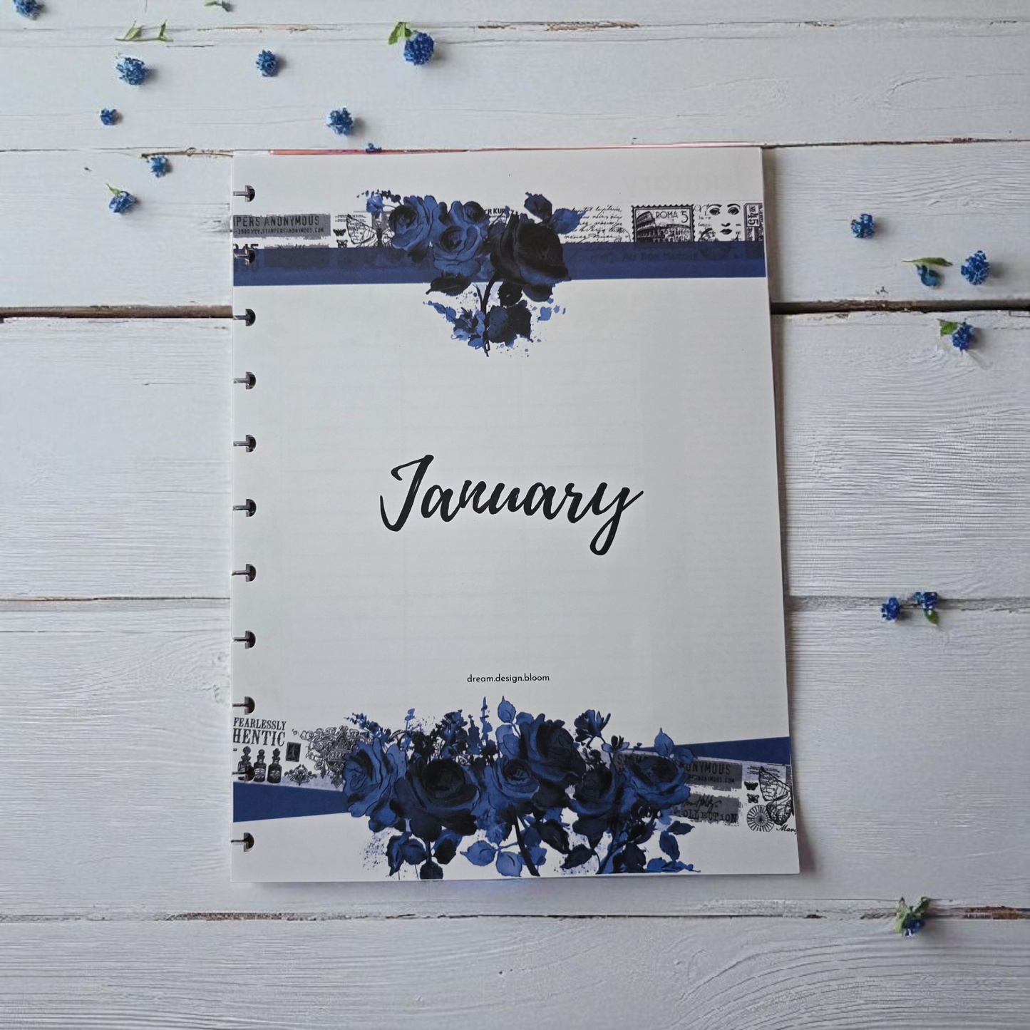 front cover of Azure Blooms 2026 discbound memory keeping extension inserts in calm sky-inspired blue