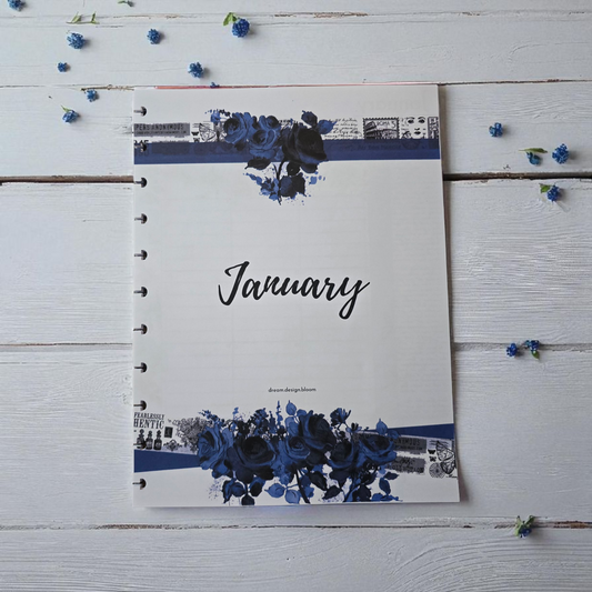 front cover of Azure Blooms 2026 discbound memory keeping extension inserts in calm sky-inspired blue