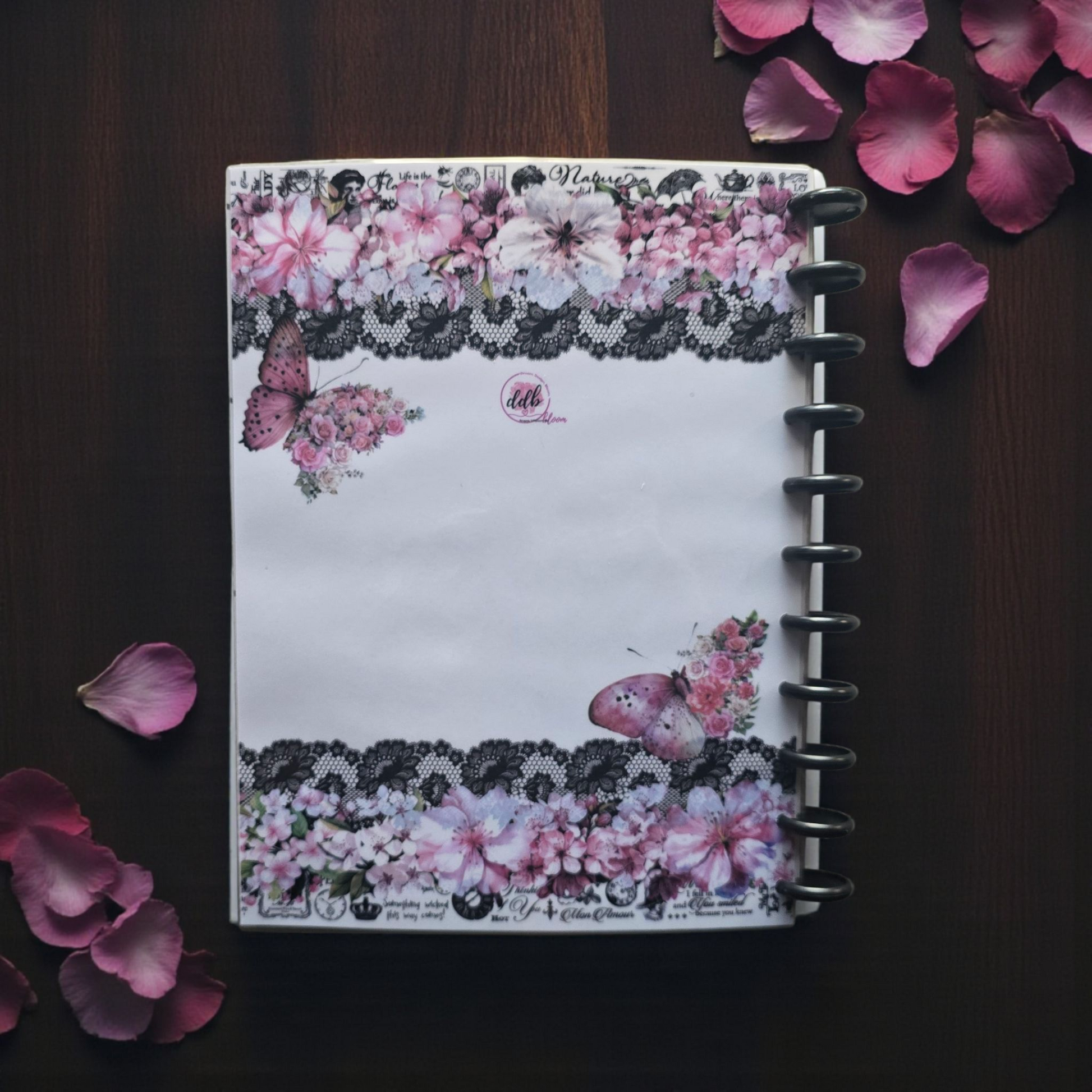 back cover of Whisper Dreams 2026 discbound monthly dated planner