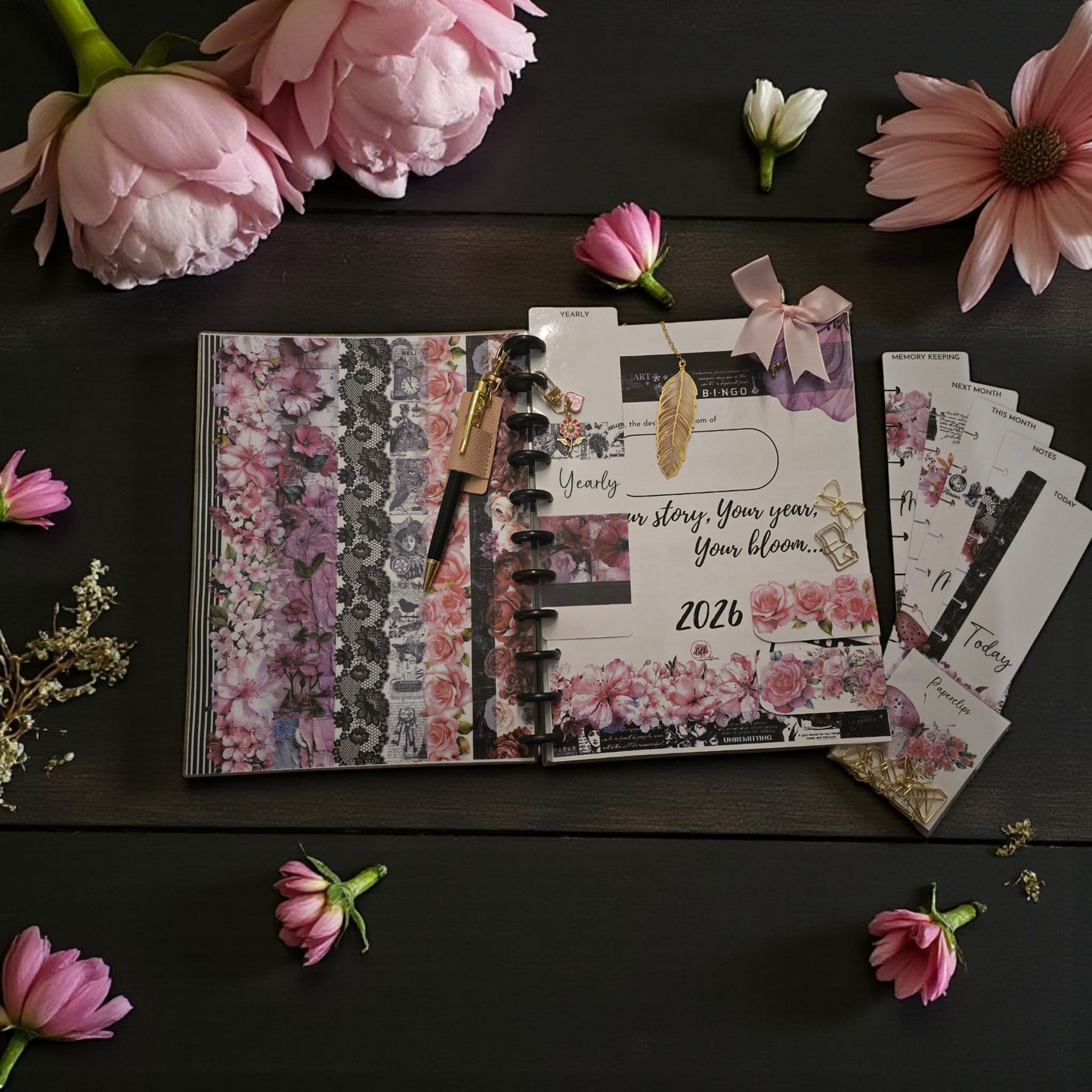 inside front cover of Whisper Dreams 2026 discbound monthly dated planner