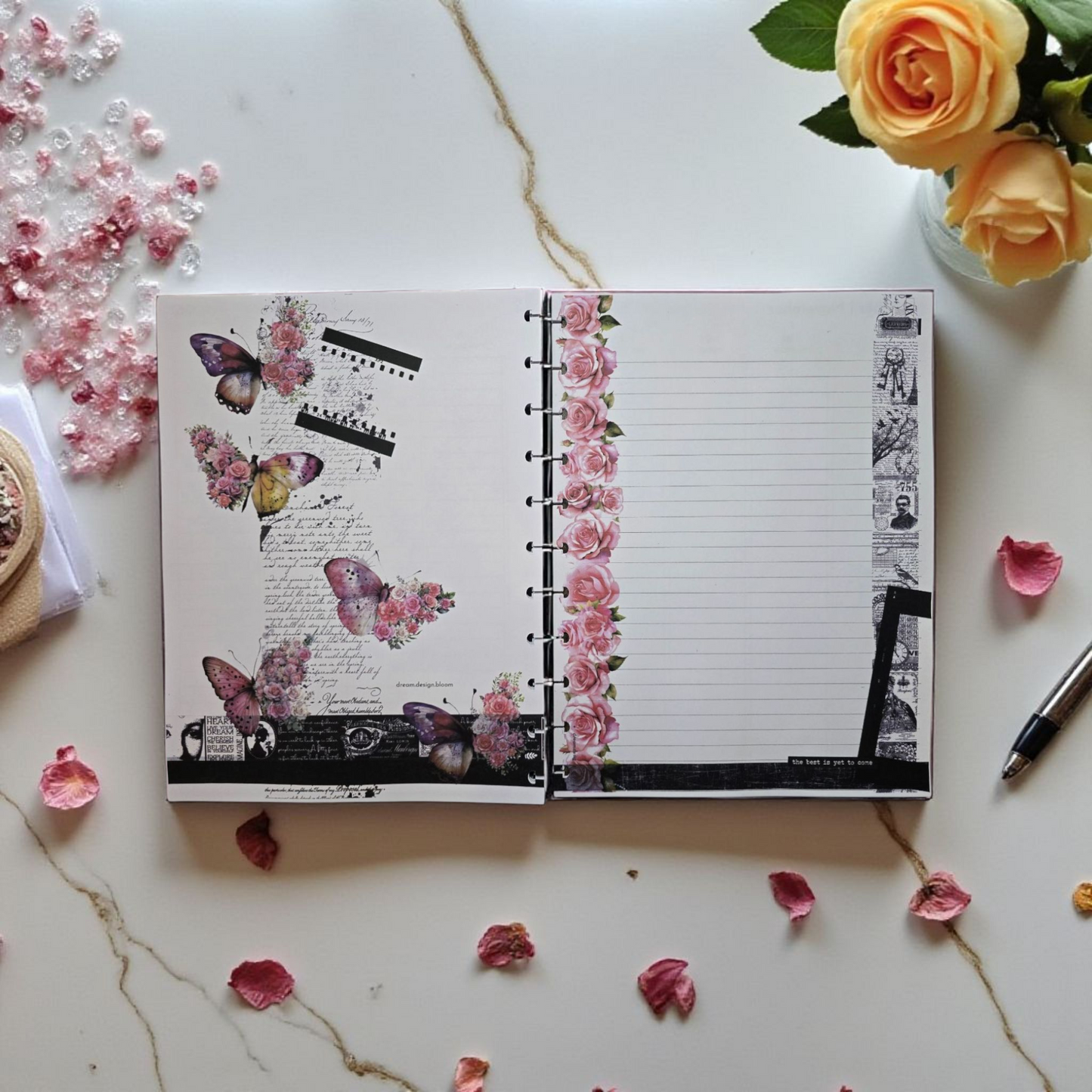 2026 Discbound Weekly Dated Extension Inserts by dream.design.bloom in Whisper Dreams palette, soft pink boutique colour collection showing monthly Notes and Blank pages together