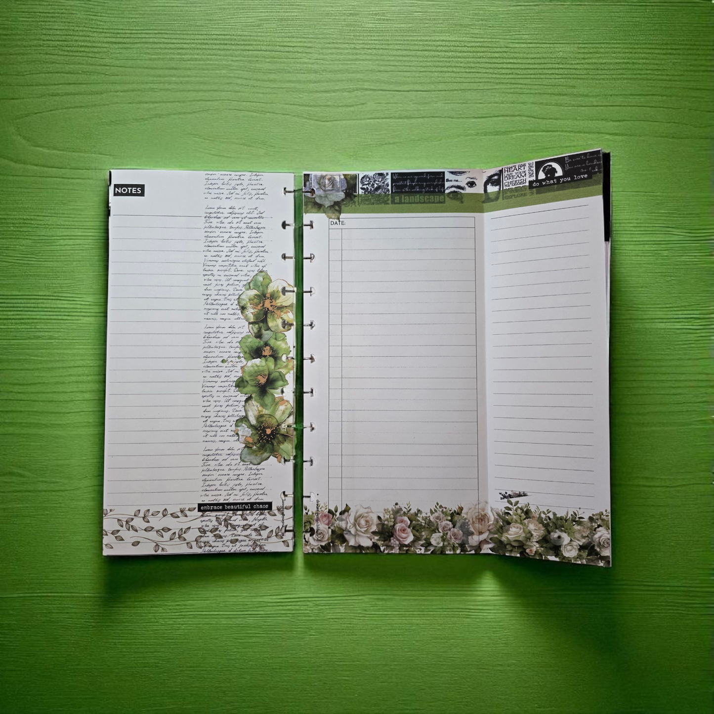 Arbor Designs discbound foldout today inserts unfolded to reveal both planning layout