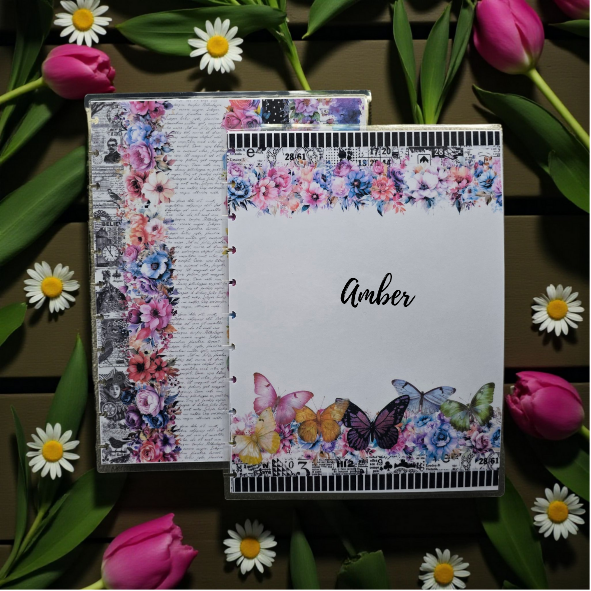 Celestial Blooms personalised discbound planner cover by dream.design.bloom, vibrant rainbow design with custom text personalisation