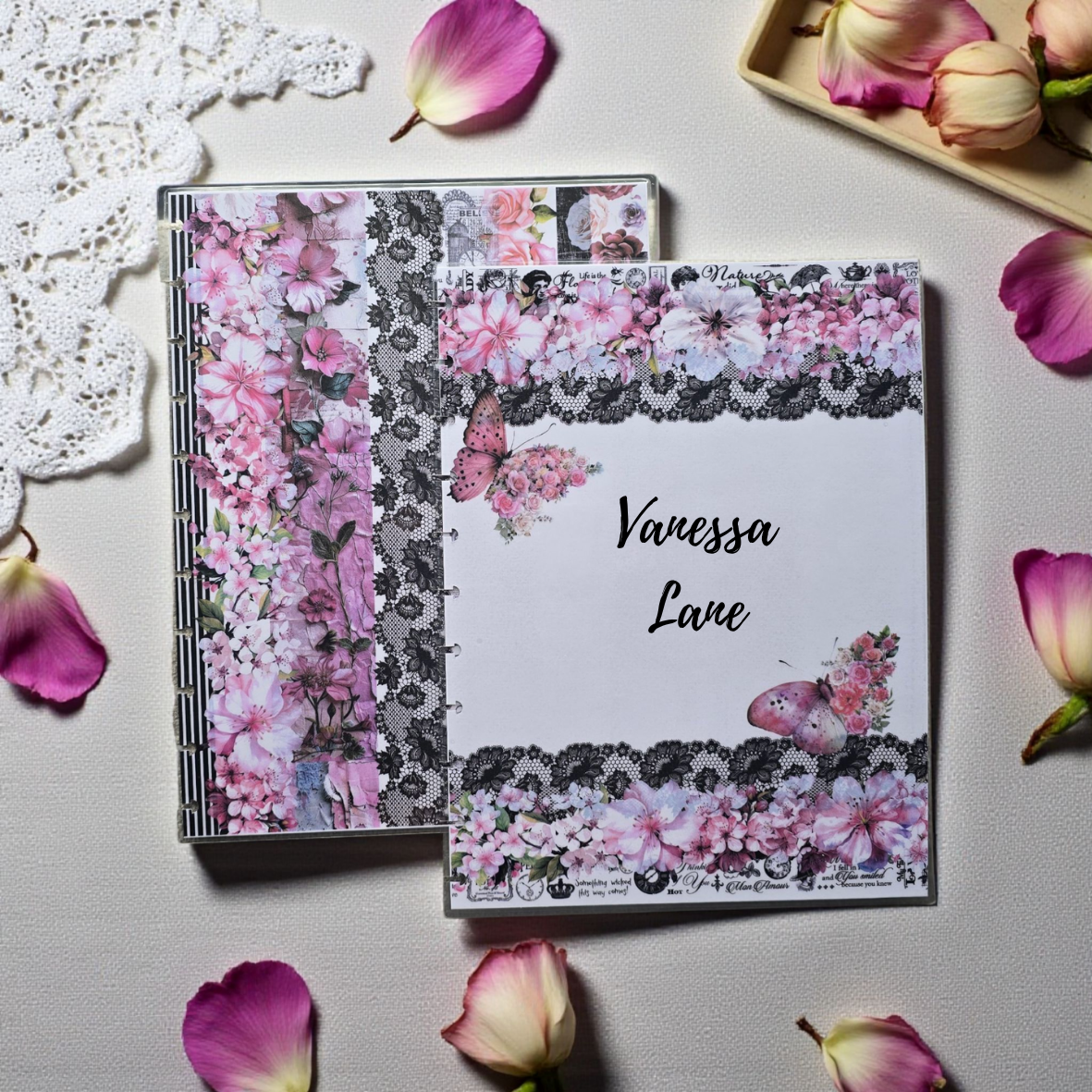 Whisper Dreams personalised discbound planner cover by dream.design.bloom, soft pink cover with custom name or phrase design