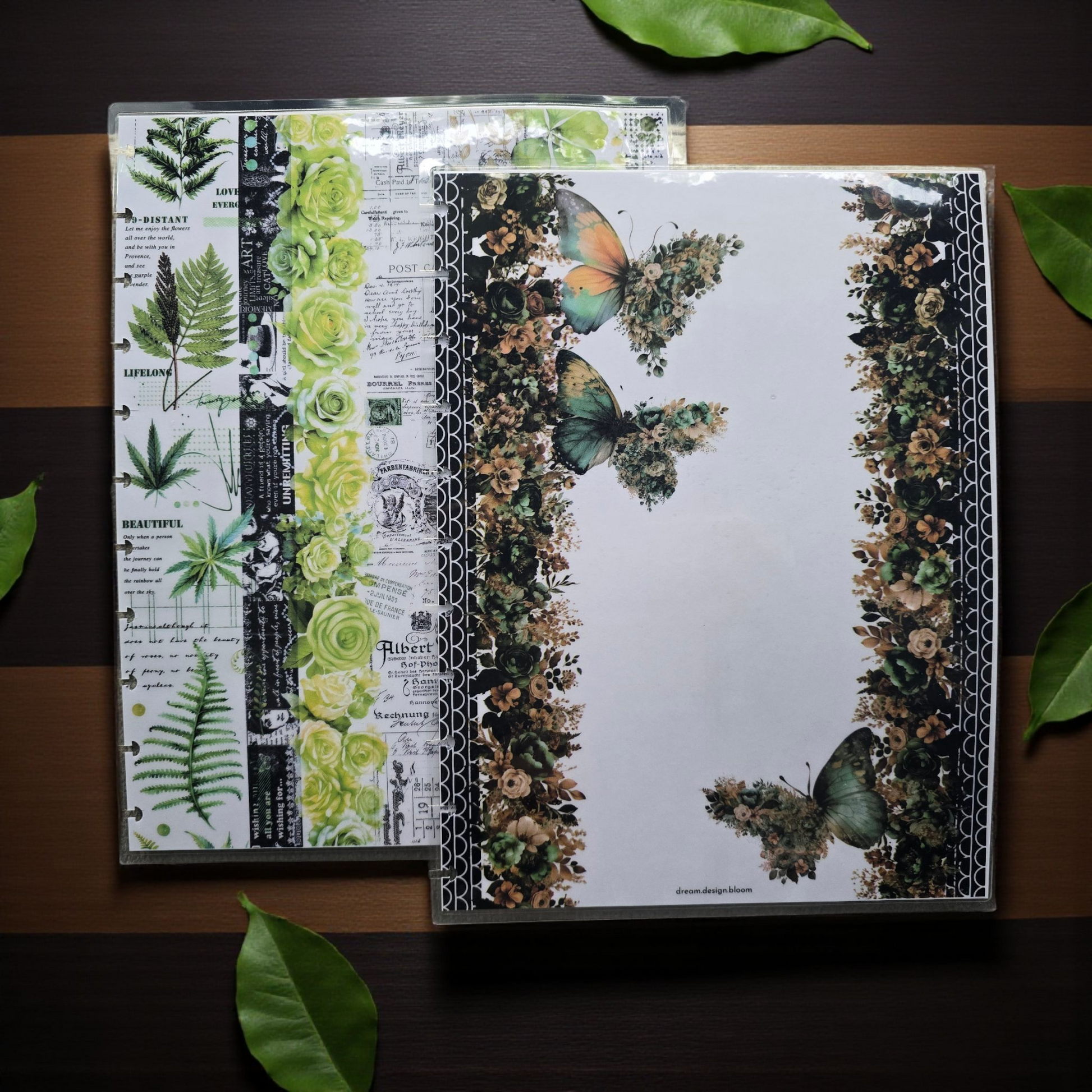 Arbor Designs discbound planner cover, natural green reversible cover by dream.design.bloom