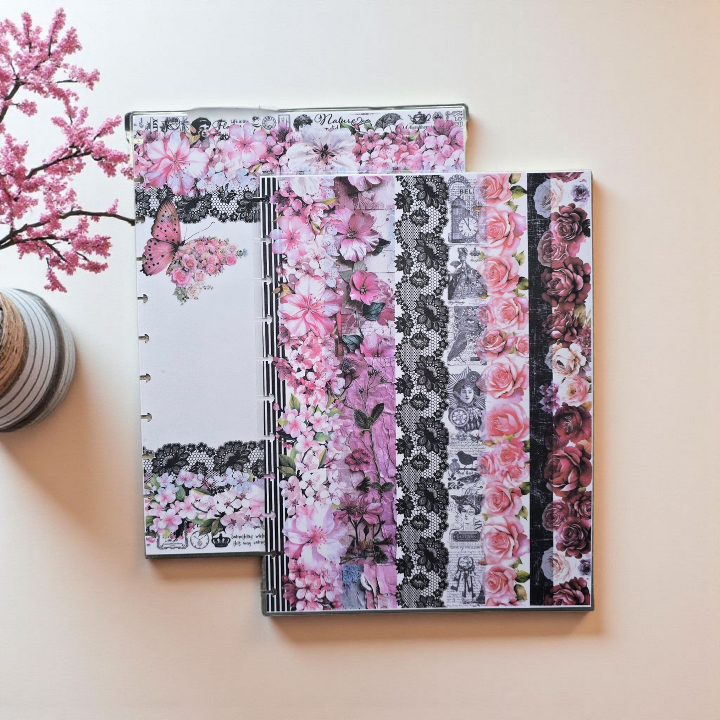 Whisper Dreams discbound planner cover by dream.design.bloom, boutique reversible cover in soft pink palette