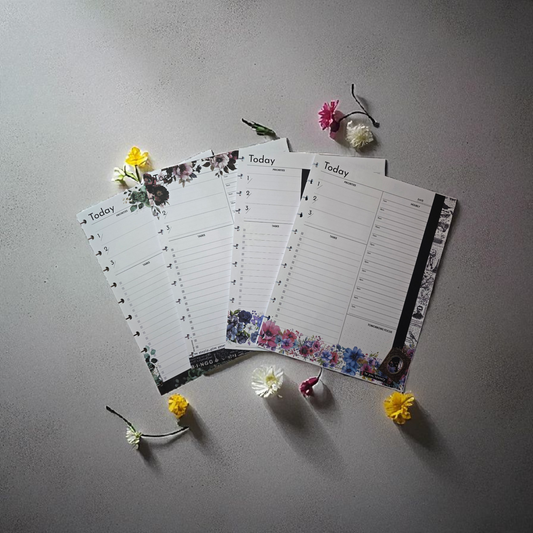 collection of dream.design.bloom discbound today planner inserts in all colour palettes Whisper Dreams Azure Blooms Arbor Designs and Celestial Blooms