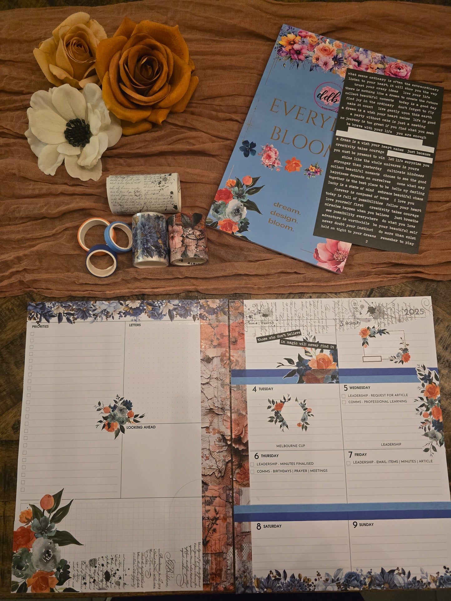 Discbound planner layout created using the Everyday Blooms Sticker Book, featuring floral and functional stickers in a boutique design.