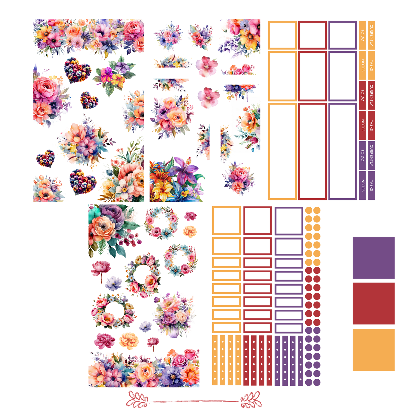 dream.design.bloom Everyday Blooms Sticker Book pages featuring floral wreaths, boxes, and accents for discbound planner decoration