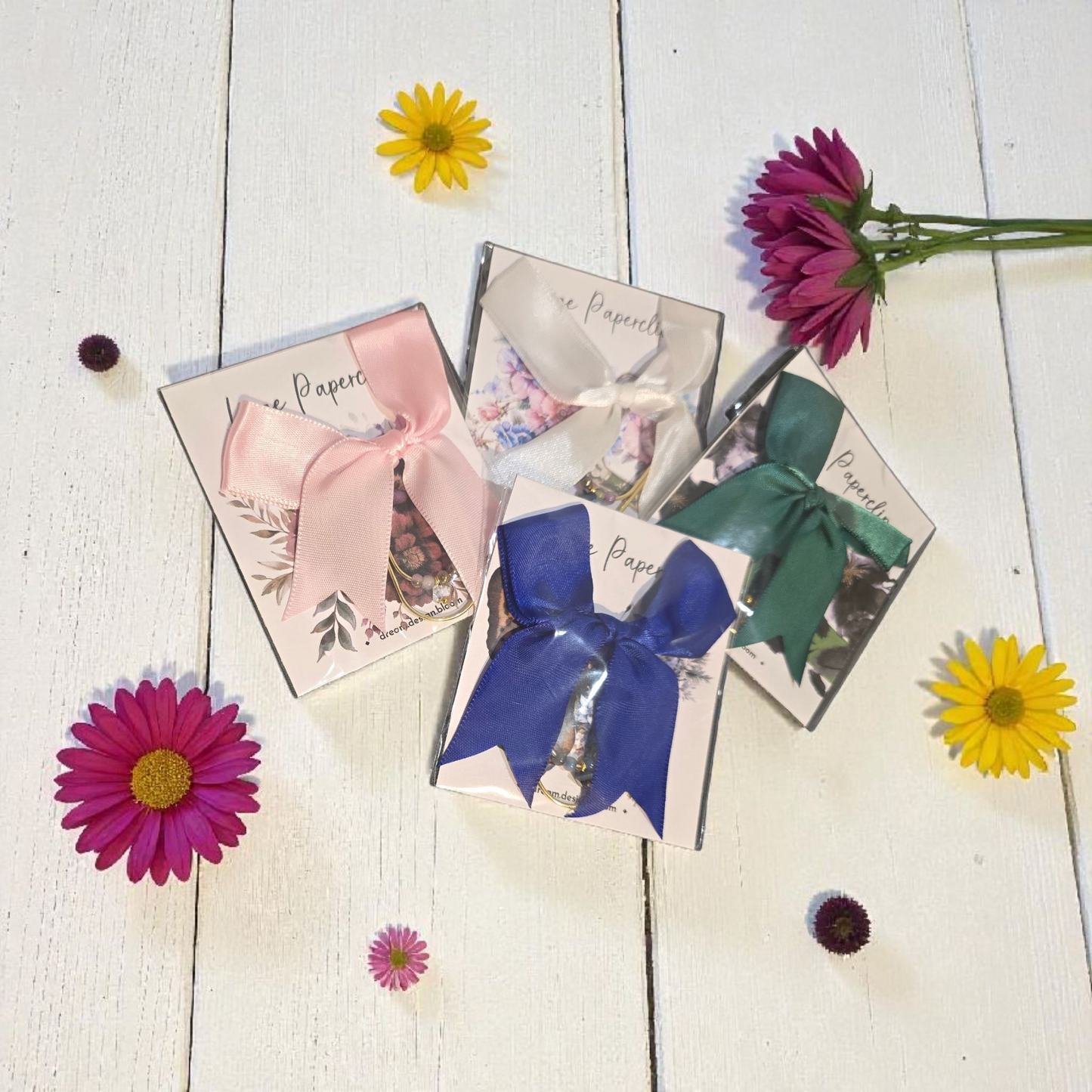 Packaged Large Paperclip with Bow by dream.design.bloom, boutique discbound planner accessory designed for style and function