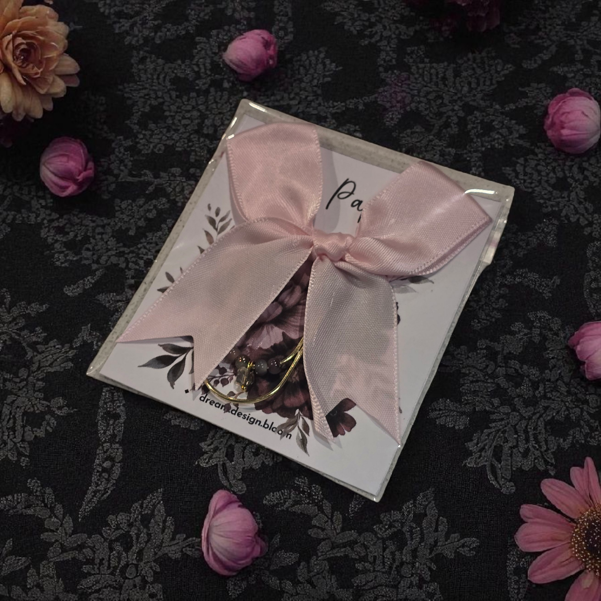 Packaged Large Paperclip with Bow by dream.design.bloom in Whisper Dreams palette, boutique discbound planner accessory for elegant organisation