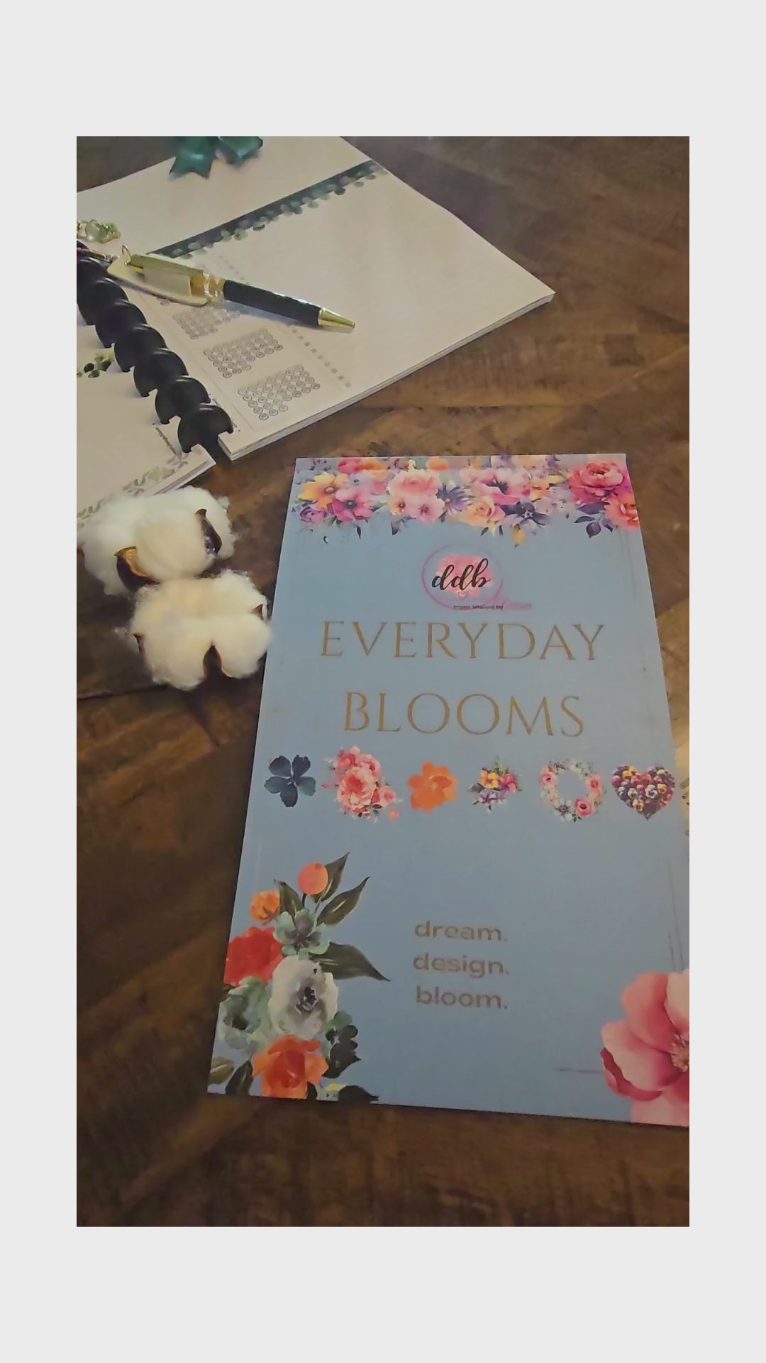 Video of Sticker Book Everyday Blooms by dream.design.bloom flipping through pages of boutique planner stickers for discbound planners, showcasing floral and functional designs