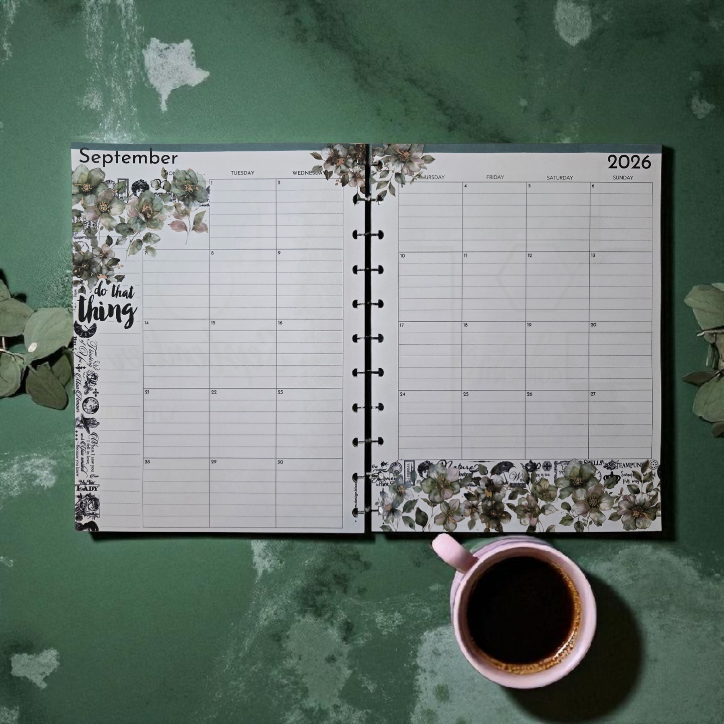 monthly memory keeping spread from Arbor Designs 2026 discbound extension inserts featuring decorative guided layout