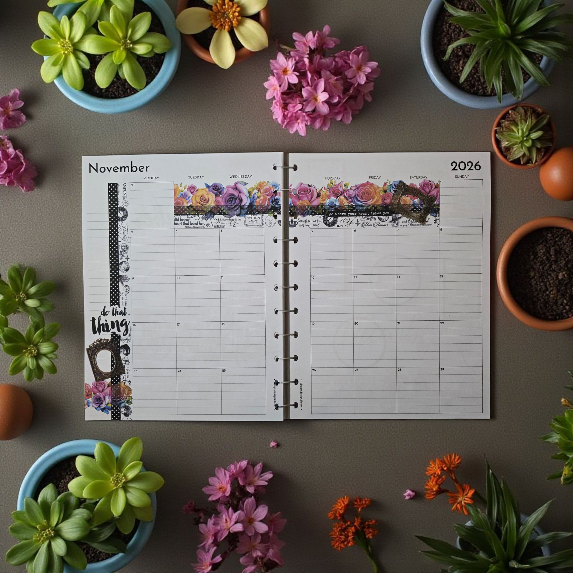 monthly memory keeping spread of Celestial Blooms 2026 discbound extension inserts styled for creative reflection