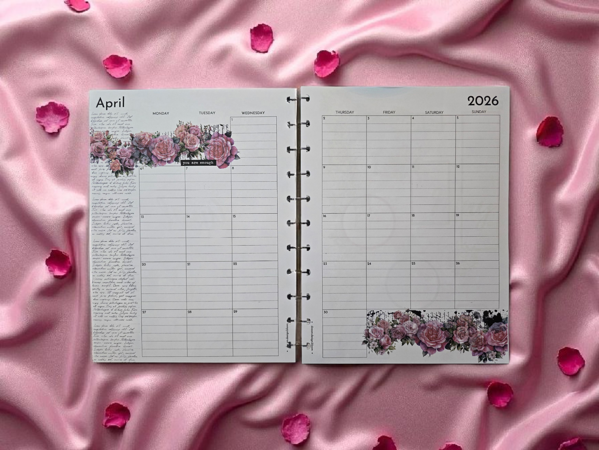 monthly memory keeping spread of Whisper Dreams 2026 discbound extension inserts showing guided journaling layout