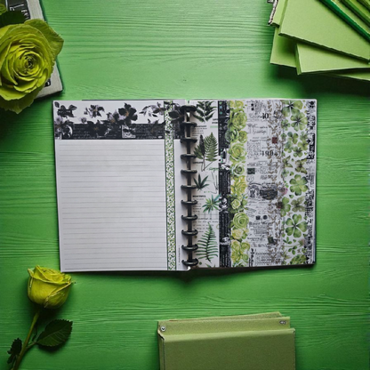 inside back cover of Arbor Designs 2026 discbound monthly dated planner showing finishing detail