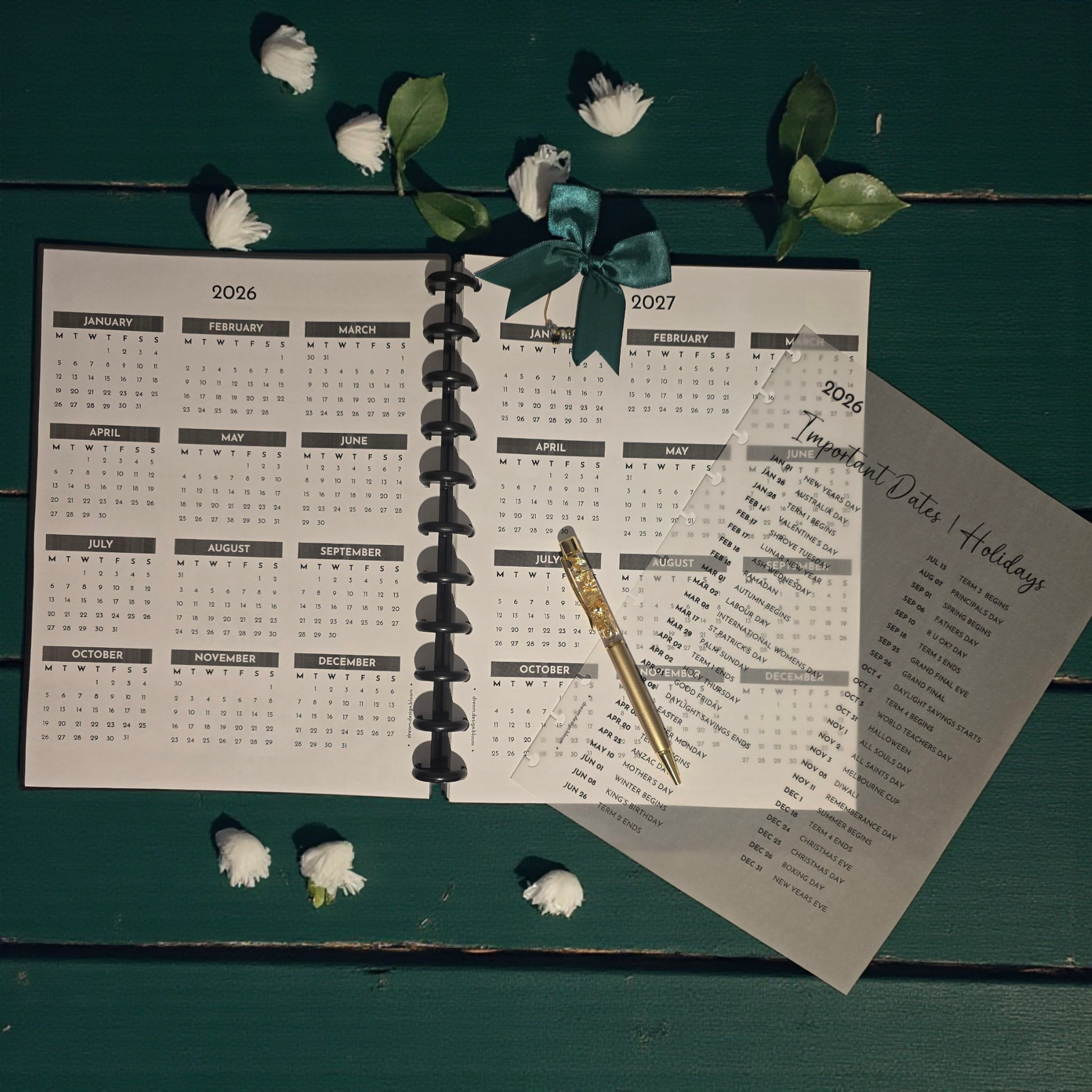 year to page overview layout from Arbor Designs 2026 discbound monthly dated planner