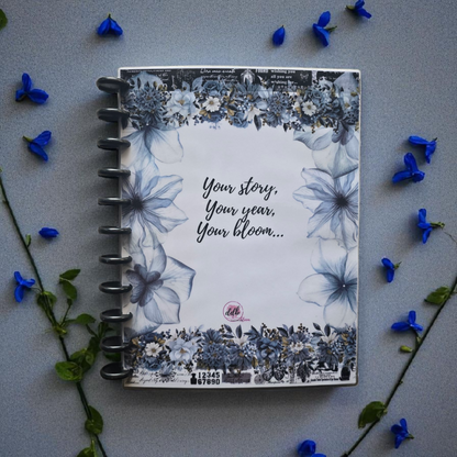 front cover of Azure Blooms 2026 discbound monthly dated planner in sky blue palette