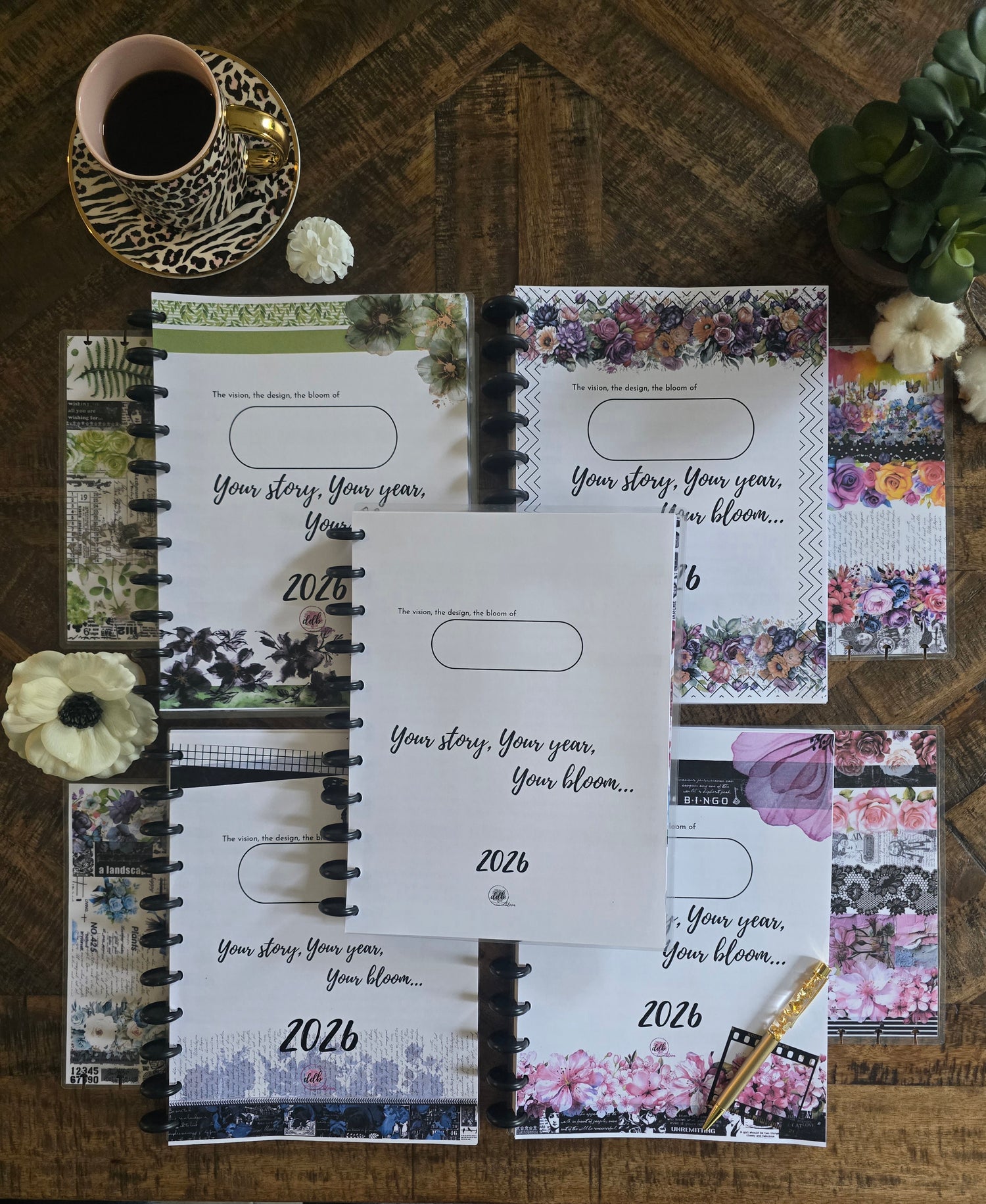 full collection of 2026 discbound monthly dated planners in Whisper Dreams Azure Blooms Arbor Designs and Celestial Blooms