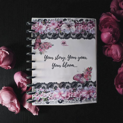 front cover of Whisper Dreams 2026 discbound monthly dated planner in romantic pink palette