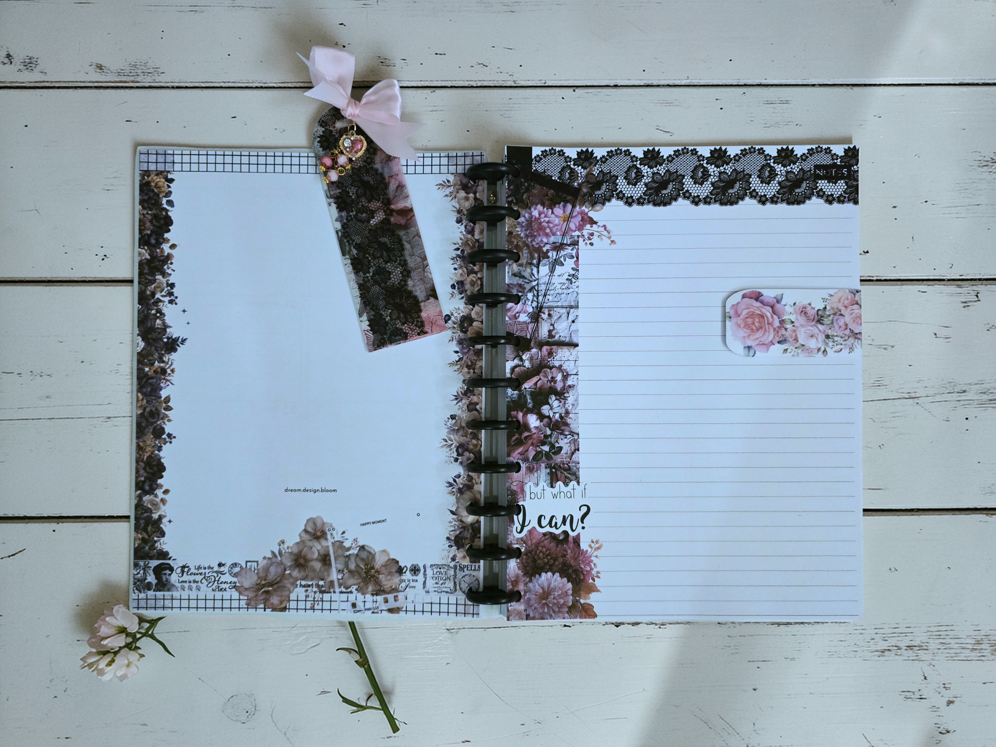 2026 Discbound Weekly Dated Extension Inserts by dream.design.bloom in Whisper Dreams palette, soft pink boutique colour collection showing monthly Notes and Blank pages together