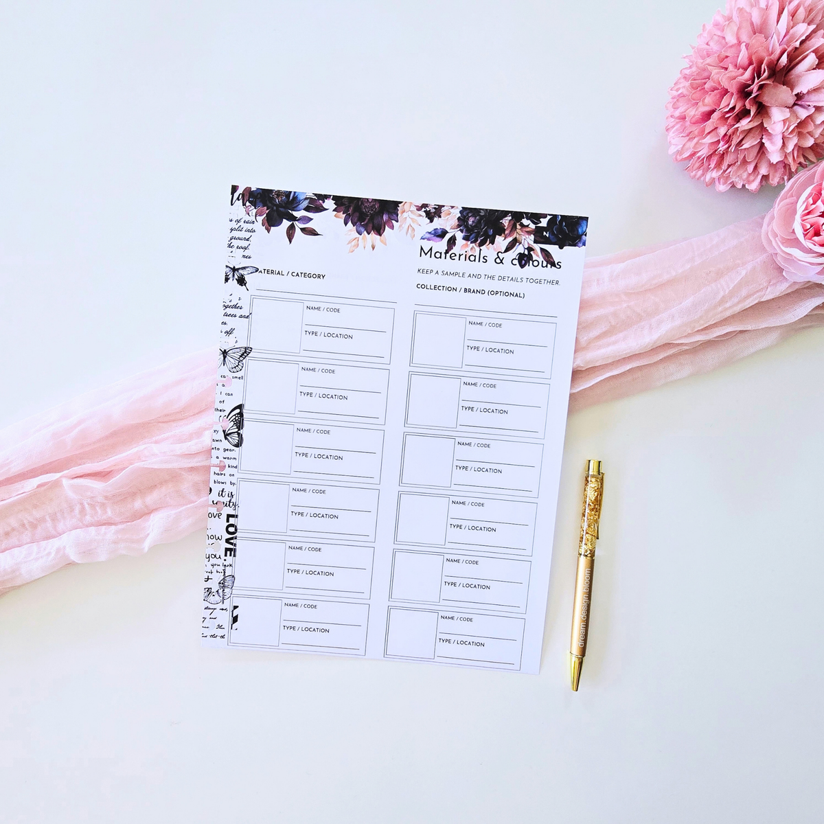 Materials & Colours Inserts | Whisper Dreams