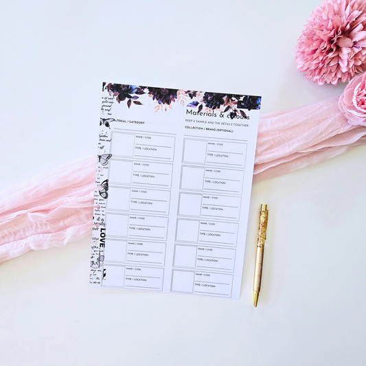 Materials & Colours Inserts | Whisper Dreams