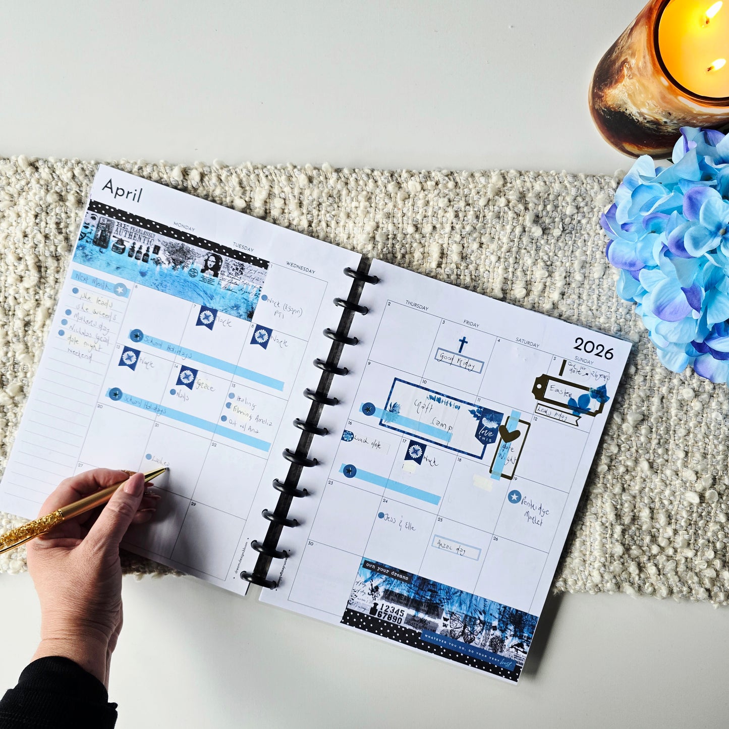 Undated Discbound Monthly Planner | Azure Blooms