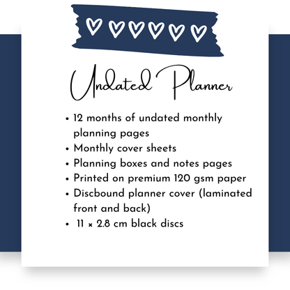 Undated Discbound Monthly Planner | Azure Blooms