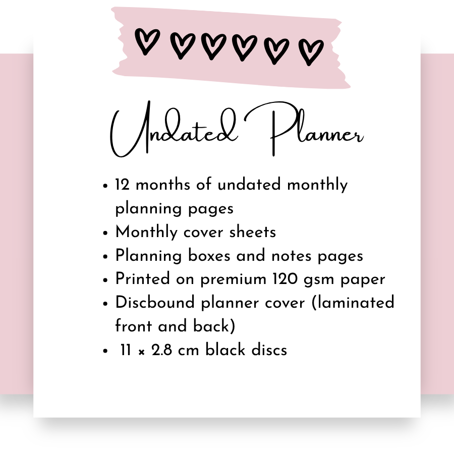 Undated Monthly Discbound Planner | Whisper Dreams