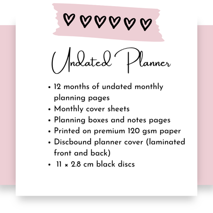 Undated Monthly Discbound Planner | Whisper Dreams