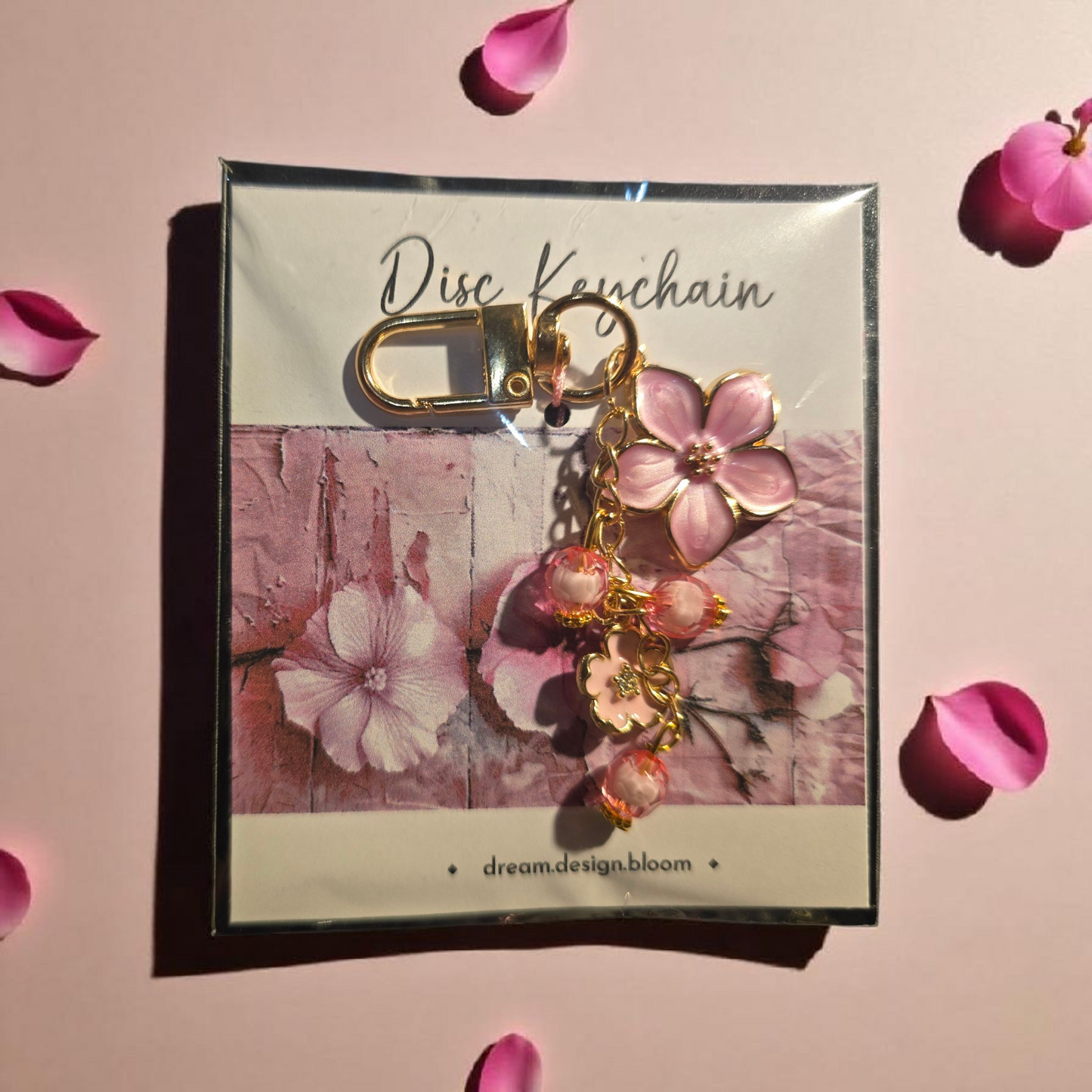 Whisper Dreams long disc key charm by dream.design.bloom, elegant soft pink discbound planner accessory with boutique detailing