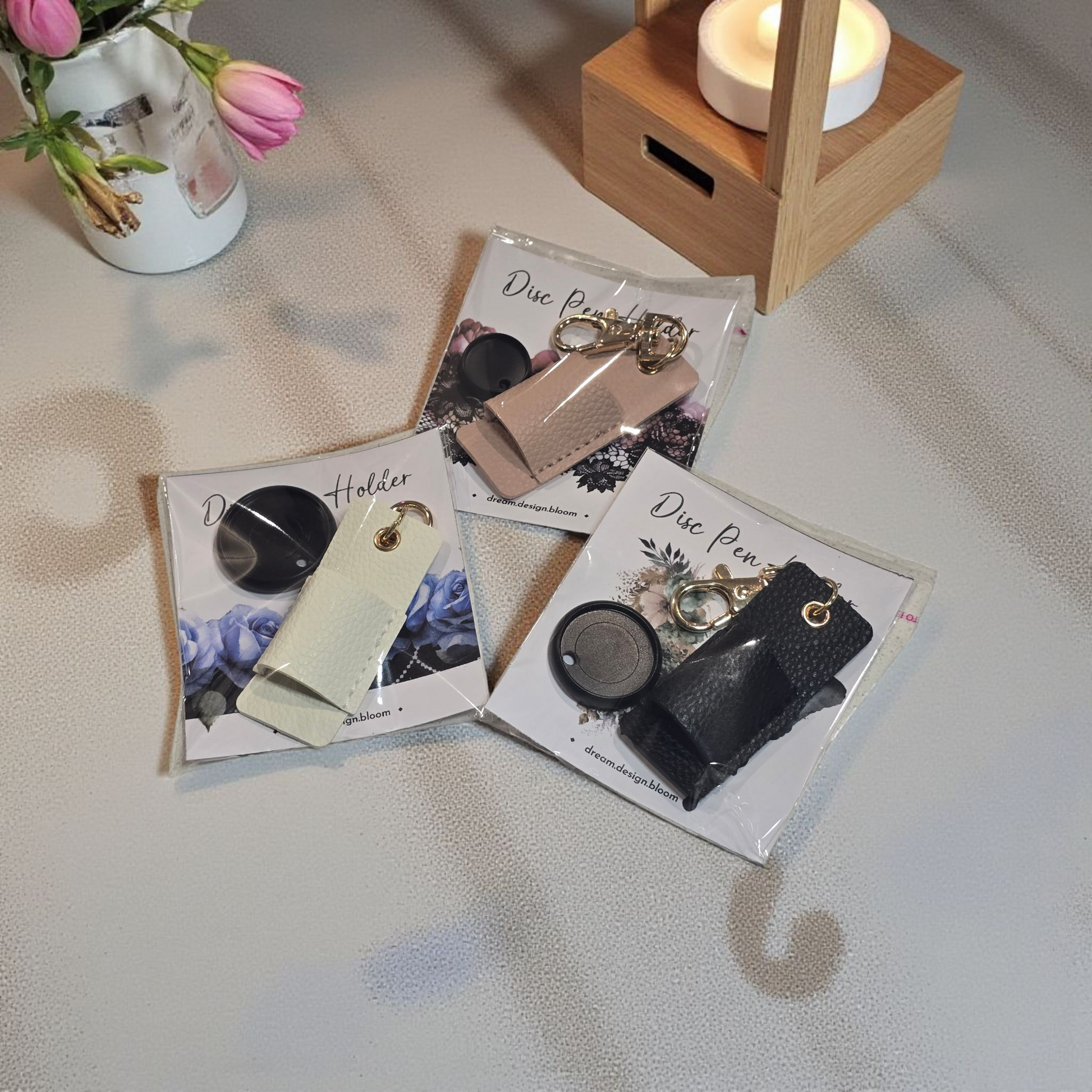 Packaged Disc Pen Holder by dream.design.bloom, boutique discbound planner accessory with coordinating disc ready for shipment