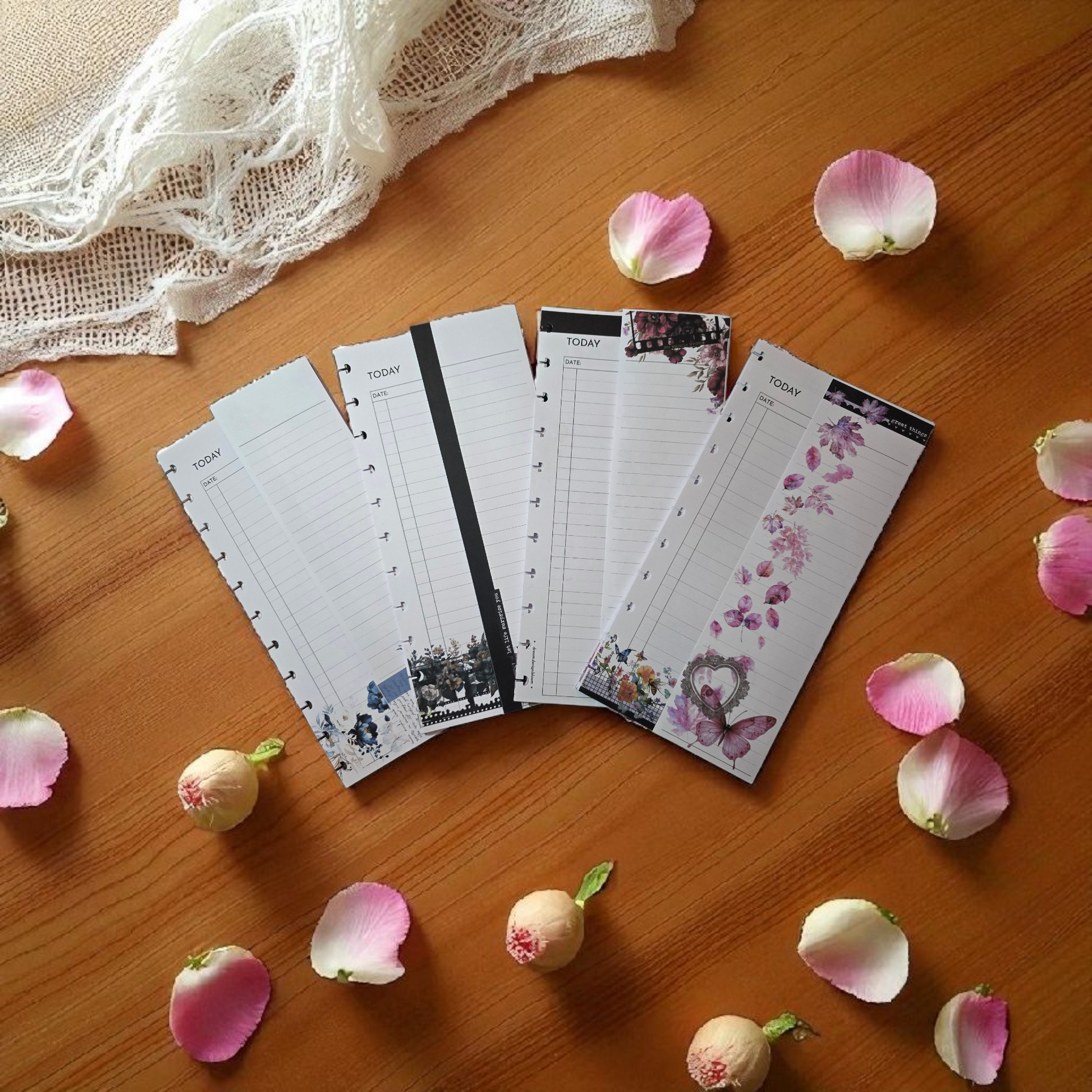 collection of discbound foldout today inserts in all colour palettes Whisper Dreams Azure Blooms Arbor Designs and Celestial Blooms