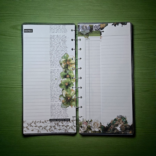 Arbor Designs discbound foldout today inserts showing folded page style in natural green palette