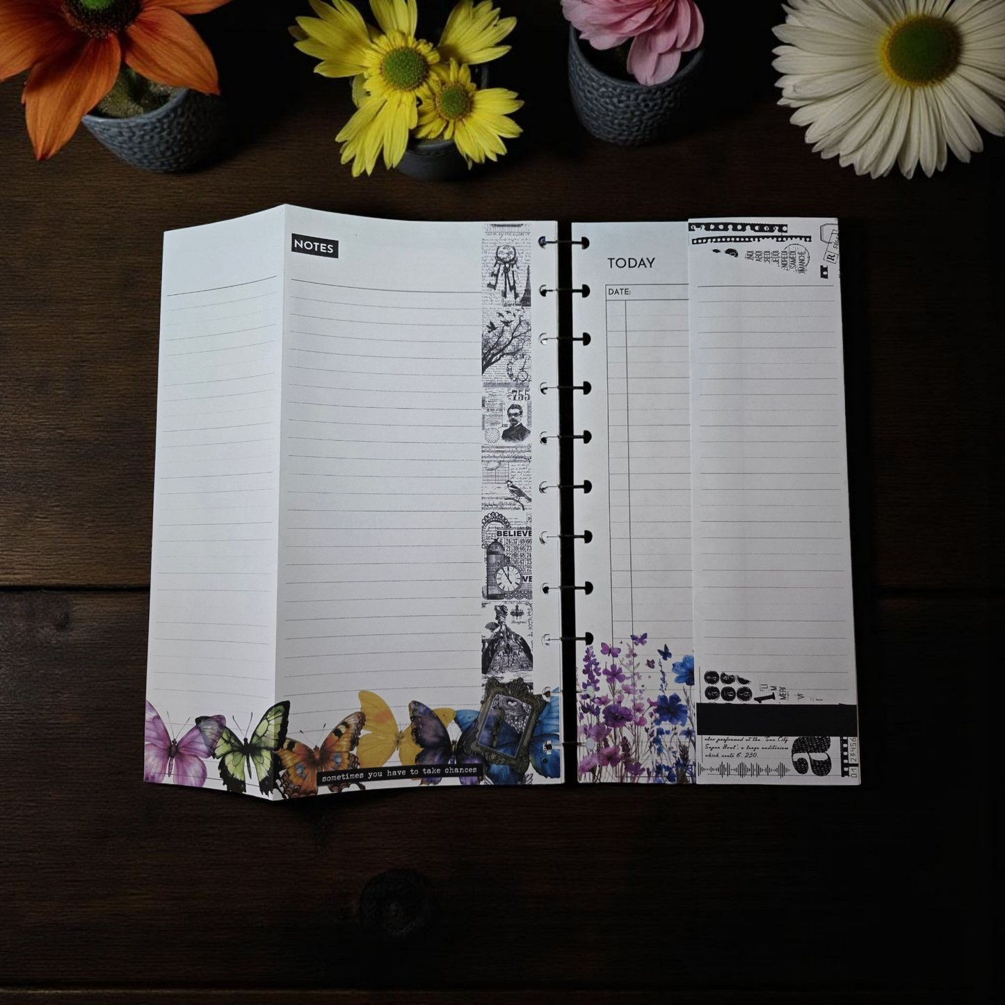 Celestial Blooms discbound foldout today inserts showing folded page design in vibrant rainbow palette