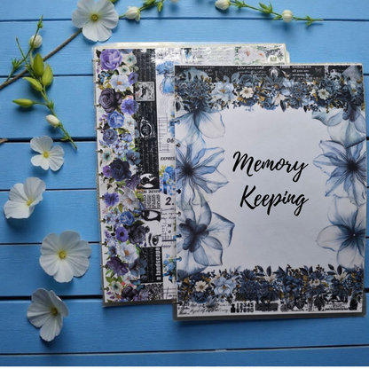 Azure Blooms discbound memory keeping cover by dream.design.bloom, elegant blue cover for creative reflection and daily memories