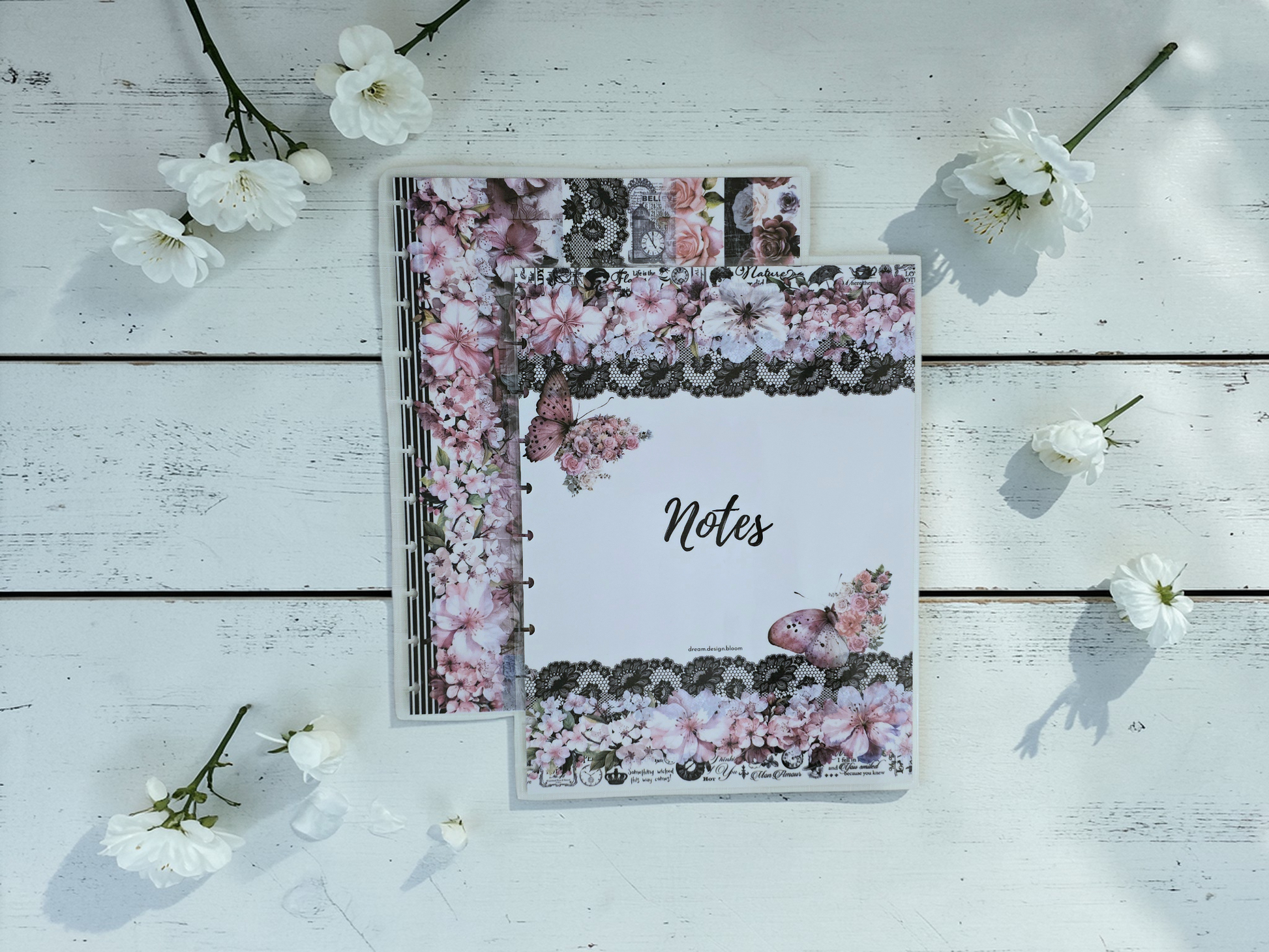 Whisper Dreams discbound notes cover by dream.design.bloom, soft pink planner cover for daily writing and reflection