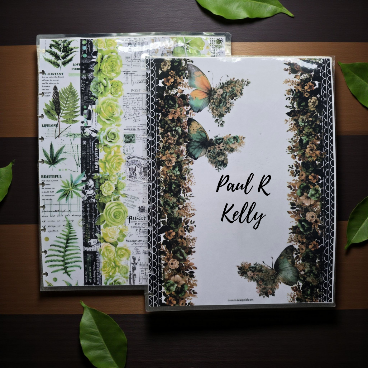 Arbor Designs personalised discbound planner cover by dream.design.bloom, natural green cover with custom name or phrase design
