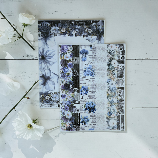 back view of Azure Blooms discbound planner cover, boutique laminated planner accessory