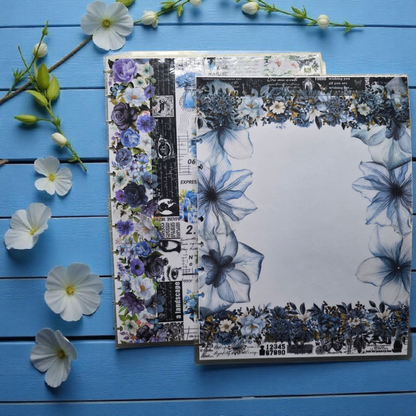 Azure Blooms discbound planner cover by dream.design.bloom, calm blue reversible planner cover