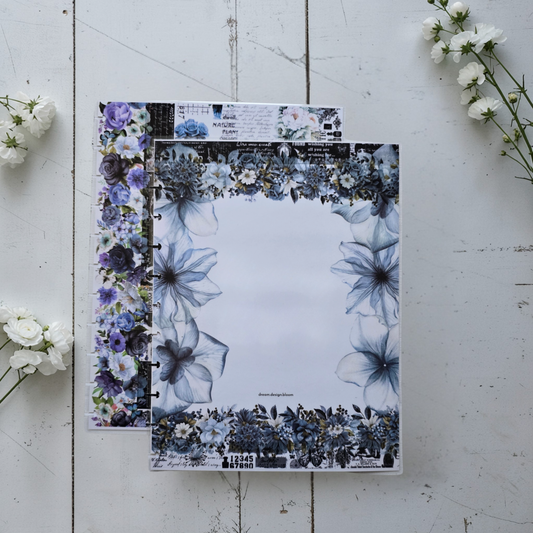 Azure Blooms discbound planner cover by dream.design.bloom, calm blue reversible planner cover