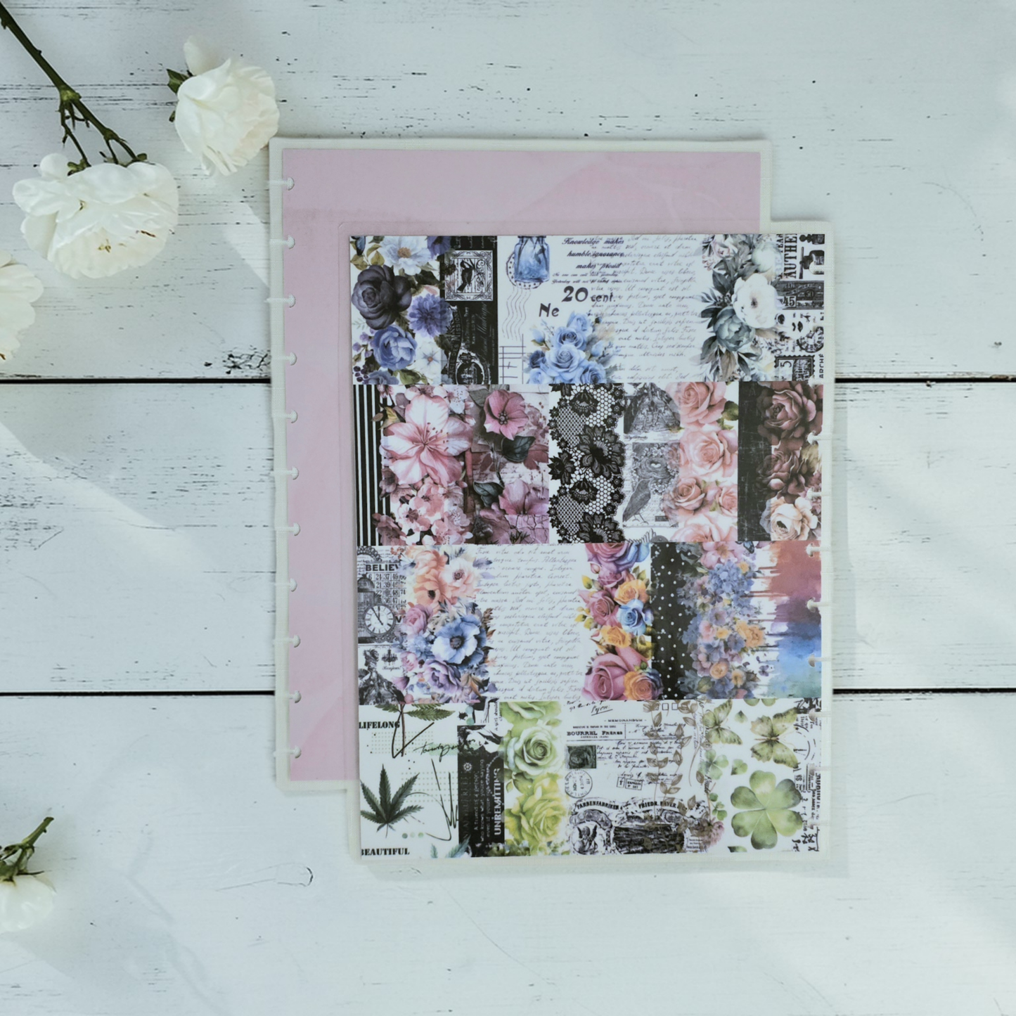 back view of signature designs discbound planner cover, colourful laminated planner accessory