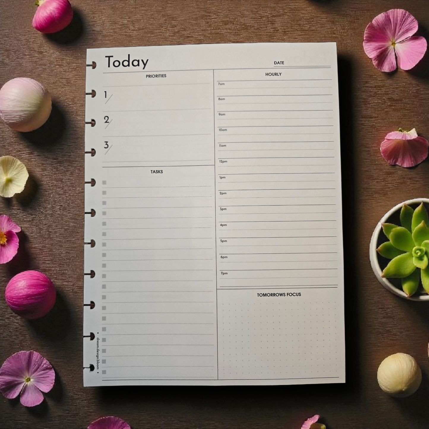 flatlay of Signature Design discbound today planner inserts styled with vibrant rainbow palette accessories