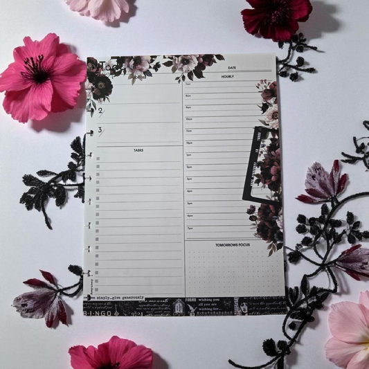 Whisper Dreams discbound today planner inserts showing elegant daily layout in soft pink palette