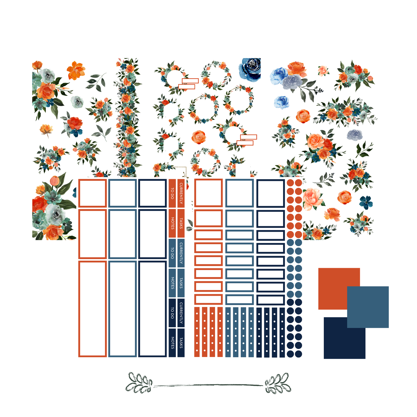 collection of dream.design.bloom Everyday Blooms Sticker Book designs displaying boutique florals and planning elements for creative spreads