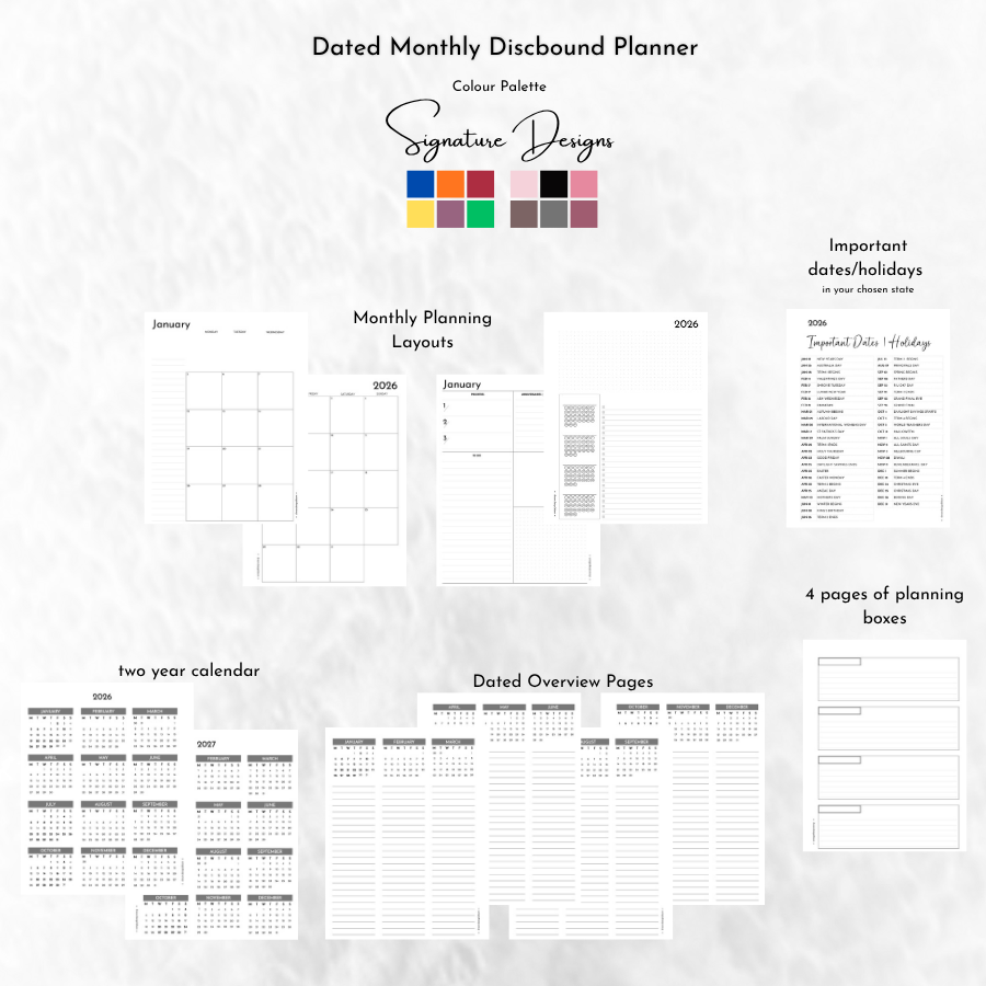 Dated Discbound Monthly Planner | Signature Designs