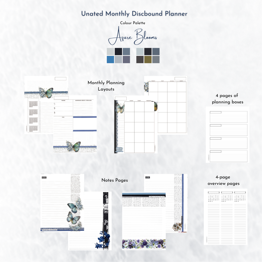 Undated Discbound Monthly Planner | Azure Blooms