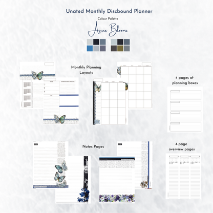 Undated Discbound Monthly Planner | Azure Blooms
